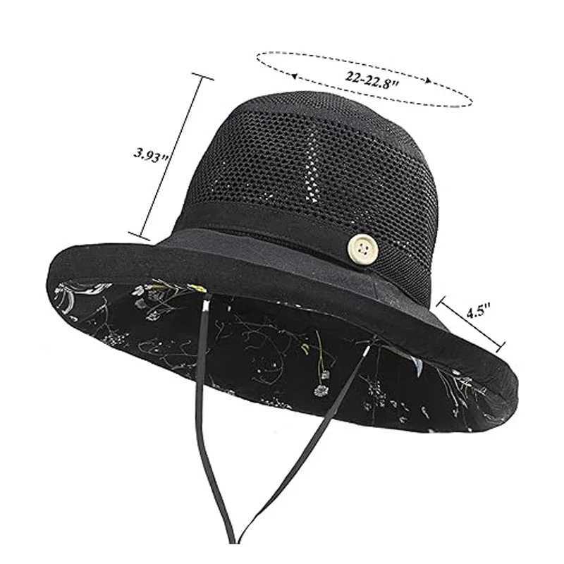 Breathable Summer UV Protection Wide Brim Women Sun Hat Foldable Beach Travel Mesh Bucket Hat Outdoor Gardening H260407