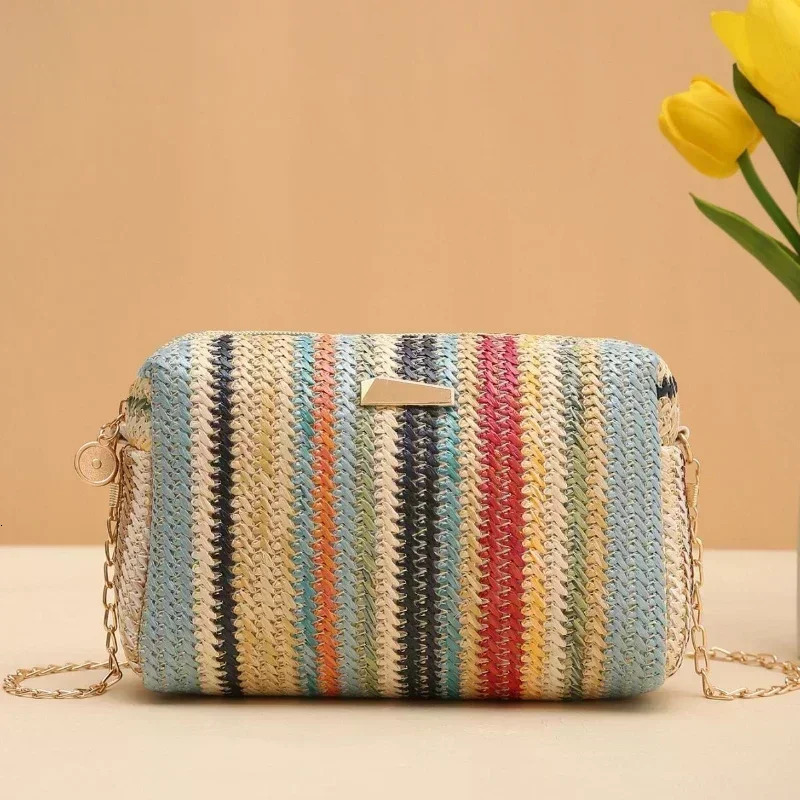Rattan Knitting Women Straw Bag Beach Summer Chain Small Purse and Handbag Female Shoulder Crossbody Bags Travel n Flap Bag 260403