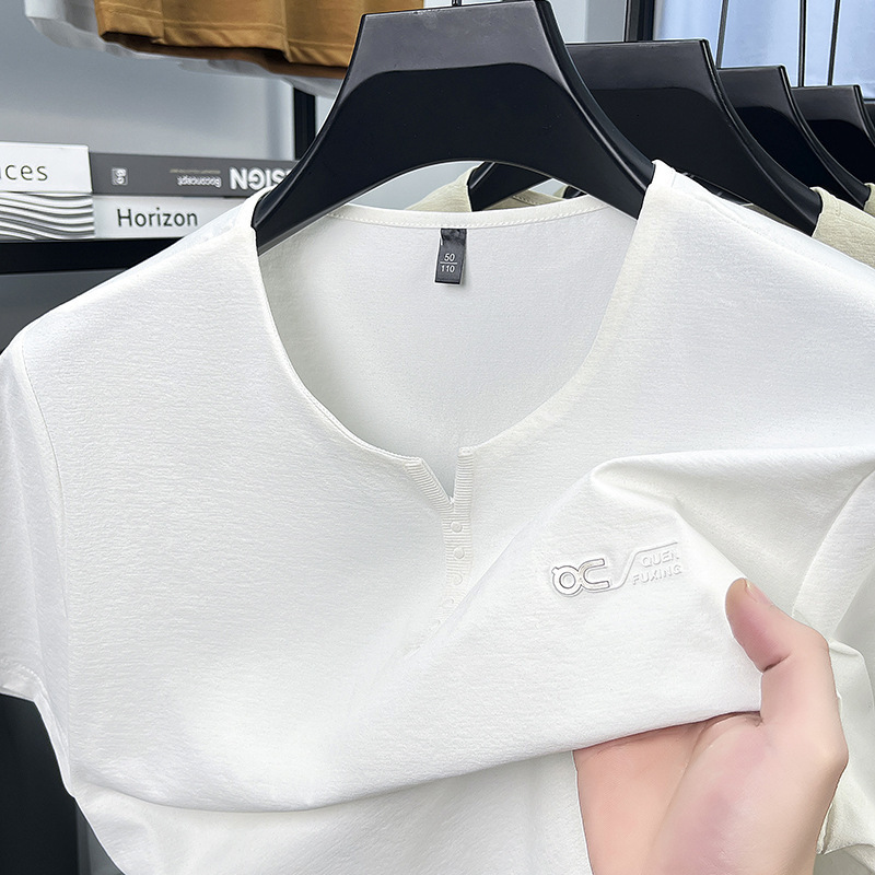 Luxury Brand Designer Men T-shirt summer men fashion small V-neck casual everyday wear middle-aged men top short-sleeved cotton tee