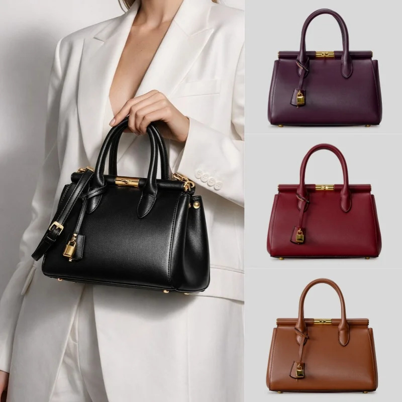 y Leather Handbag Large-capacity Briefcase With Gold Clasp Women Elegant Shoulder Crossbody Bag Clip n Tote Bag 260403