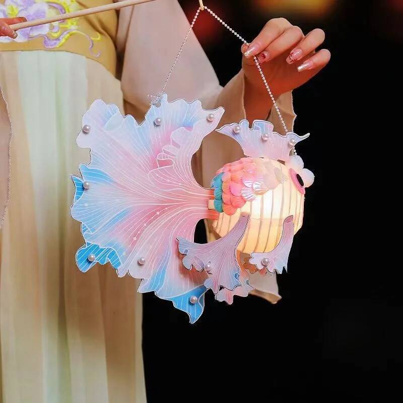 1Pcs LED Light Kids Mid-Autumn Festival Blessings Chinese New Year Glow Handheld Glowing Koi Carp Fish Lantern