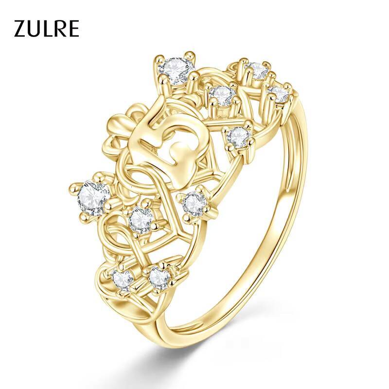 Heart Love 15 Anos Quinceanera Queen Crown Anniversary Fashion Round Moissanite Vine Crown Engagement Ring for Women