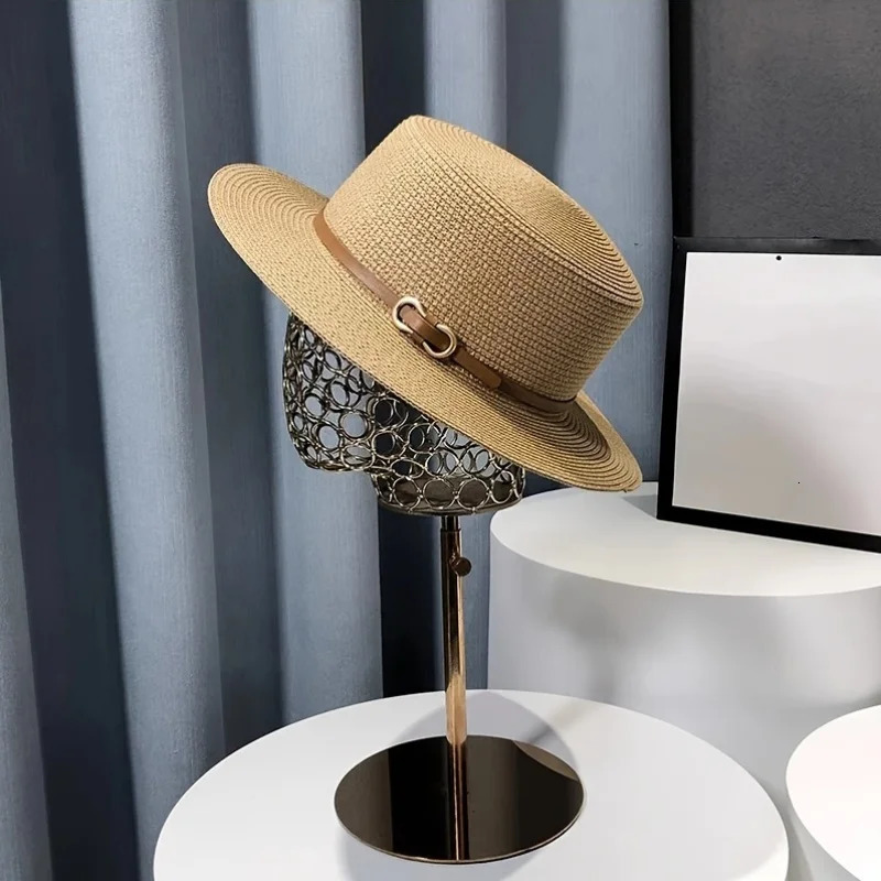 WomenS Lightweight Panama Straw Hat - Casual Summer Beach Sun Cap with Flat Brim Black Beige Options Hand-Washable 260407