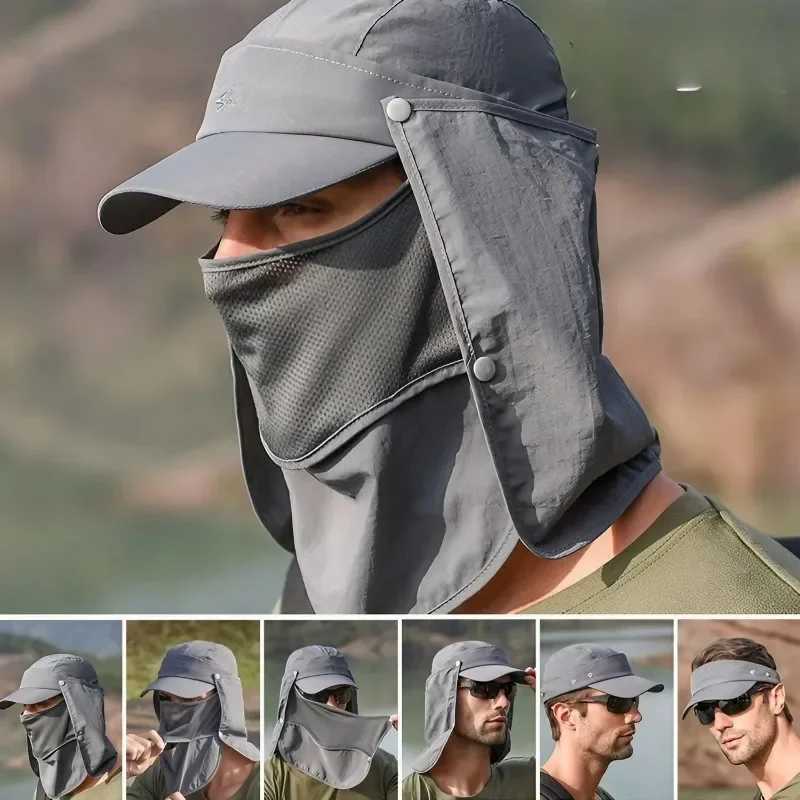 Mens Quick Dry Bucket Hat with Detachable Face Mask Neck Cover UV Protection for Hiking Fishing Camping H260407