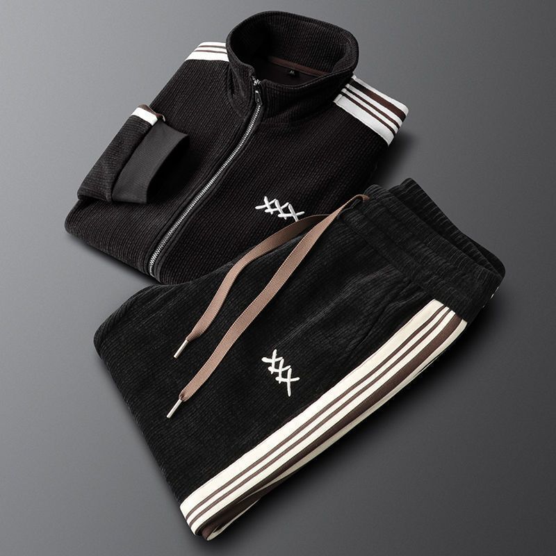 Luxury Brand Designer Spring and Autumn Men New Fashion Casual Sports Two-Piece Set Stand Collar Cardigan Jacket Trendy Straight-Leg Pants Suit