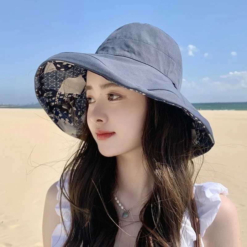 Summer Womens Double-Sided Fisherman Hat Windproof Foldable Outdoor Travel Beach Protection UV Hat H260407