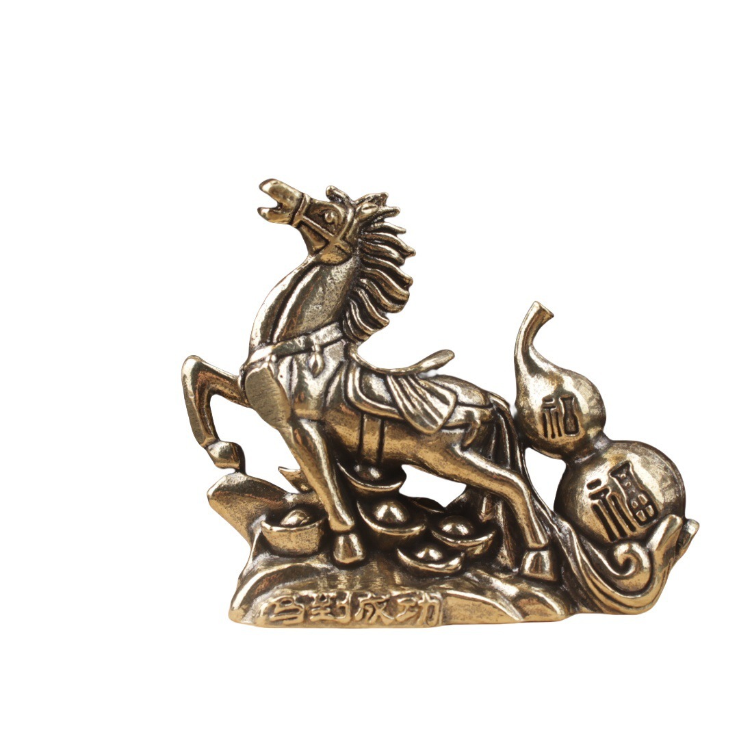 Ornament Solid Brass Copper Horse Fortune Attracting Antique Vintage Craft Office Desktop Decoration Small Gift