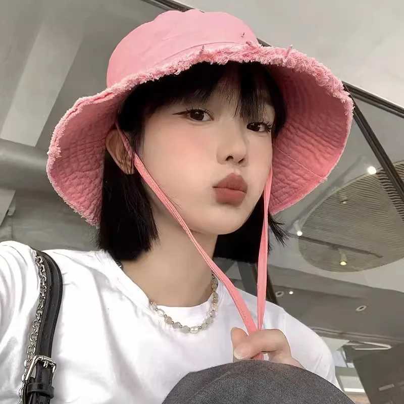 Summer Frayed Edge Bucket Hats Woman Outdoor Casual Sun Hat Sun Hat Beach Travel Sunshade Panama Hats XKYFM02 H260407