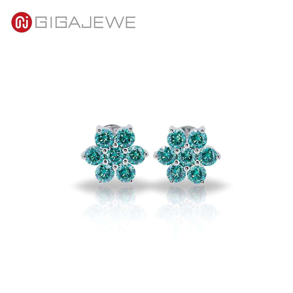 GIGEWE 1.4CT 3mm Green Round Moissanite Earrings 9K/14K/ White Gold, Elegant Flower Design Jewelry, Perfect Women Gift