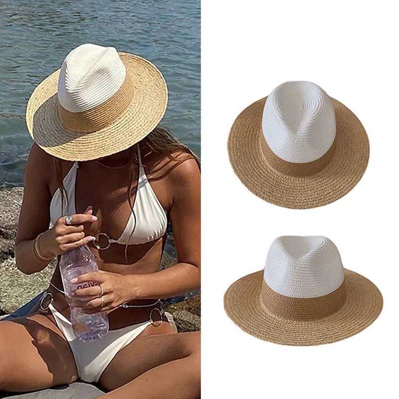 Womens Summer Raffia Jazz Hat Patchwork Cross-Border Sun Protection Sunshade Panama Beach Straw Hat Daily Party Paper Straw H260407