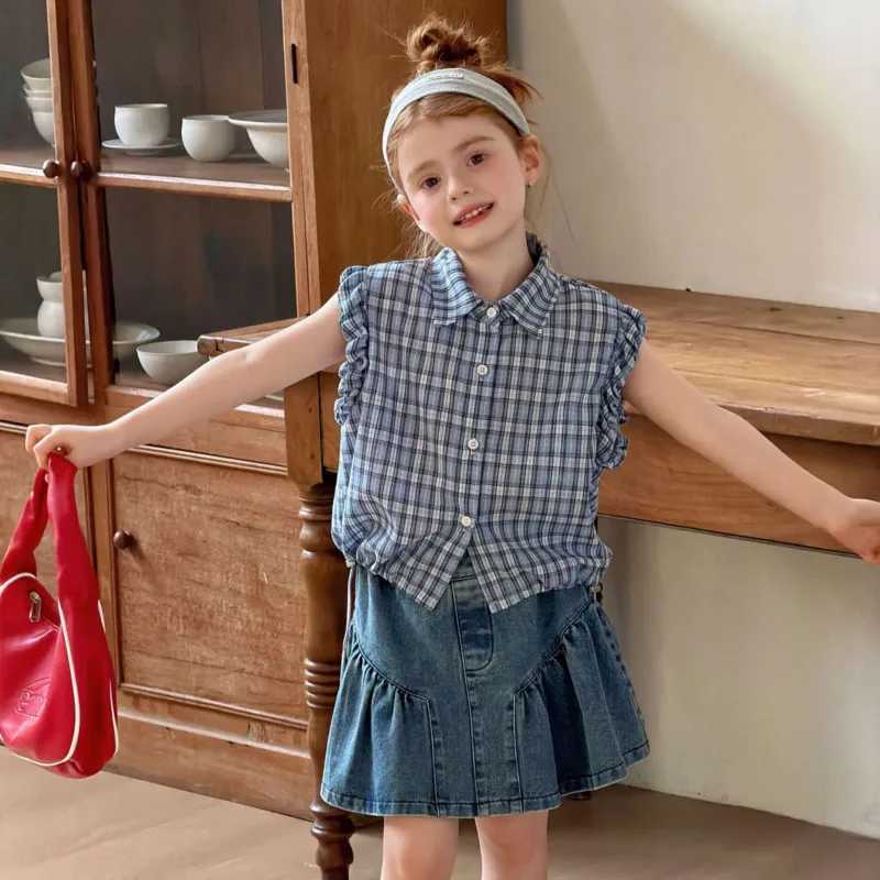 26 Spring Summer Cotton Girls Ruffled Denim Skirt New Korean Style Children Baby Versatile Denim Short Dress 2-14 Years Outfit H260407