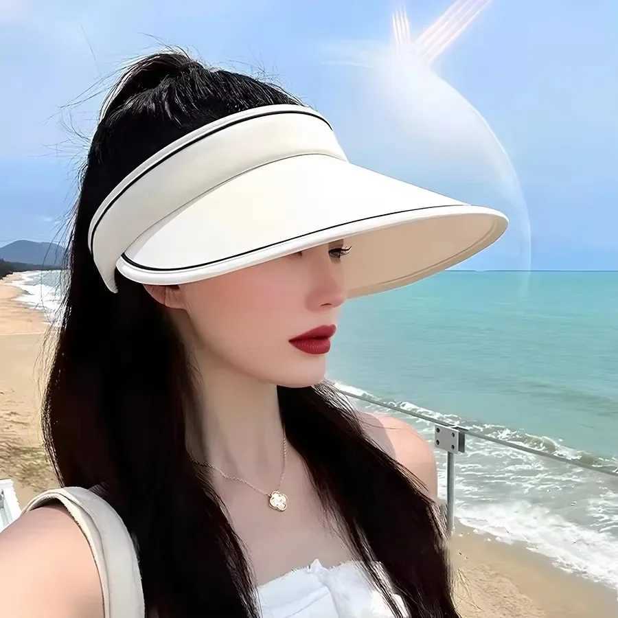 Stylish Summer Empty Top Sun Hat Wide Brim Visor Hat Women Portable Outdoor Sports Beach Cycling Uv Protection Sunshade Hat H260407