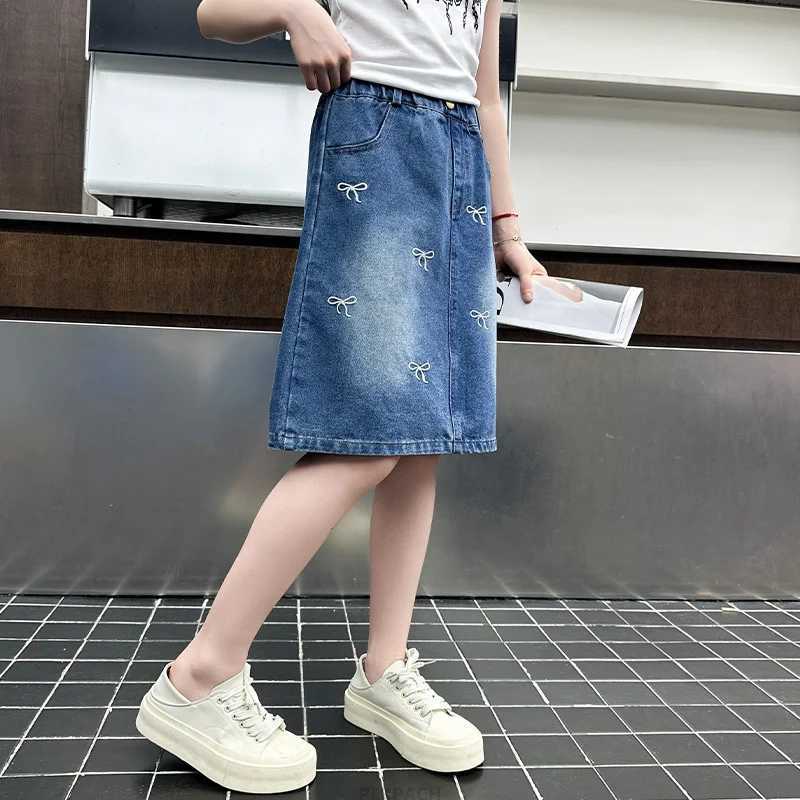 Fashion Pencil Skirts with Bow Knot For Kids Teenager Age 5 6 7 8 9 10 13 14Y Summer Children vintage Denim Skirt for Teen Girl H260407