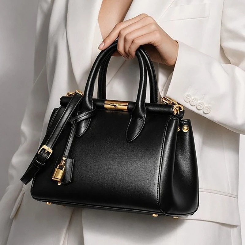 y Leather Handbag Large-capacity Briefcase With Gold Clasp Women Elegant Shoulder Crossbody Bag Clip n Tote Bag 260403