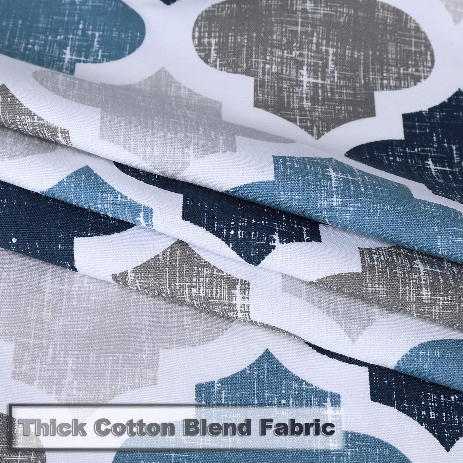 Shower Curtain Ocean Blue Gray Geometric Clover Pattern Modern Polyester Cotton Farmhouse Fabric Waterproof Bathroom Curtain