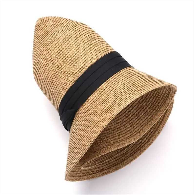 1 PC 3Collapsible Sun Protection Fashion New Straw Hat Solid Color Casual Wide Brim Beach Hat Women Summer Cap H260407
