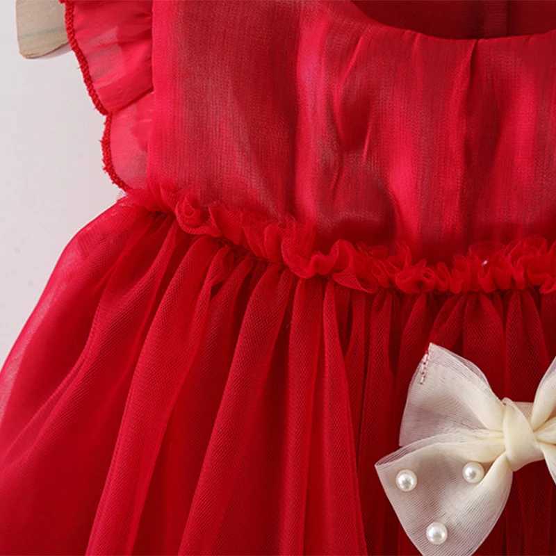 Baby Girl Dress Summer Girl Bow Pearl Mesh Princess Dress Cute Girls First Year Dress Birthday Party Dress Baby Girl Clothes H260407