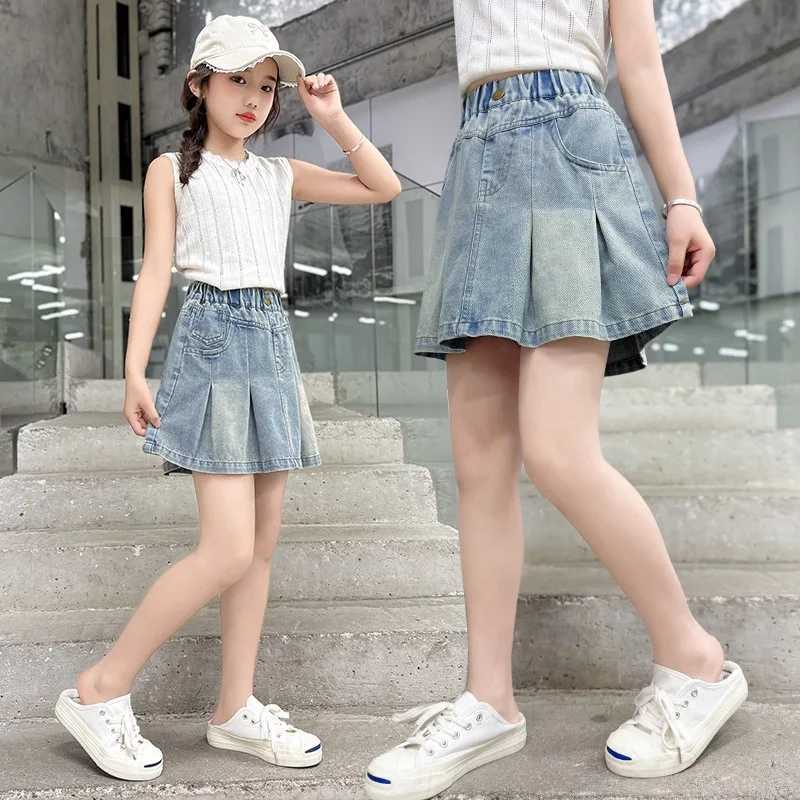 2026 SUMMER children Girls Clothes fashion teenager denim jeans safety shorts pant Pleated skirt jeans 4 8 9 10 11 12 years H260407