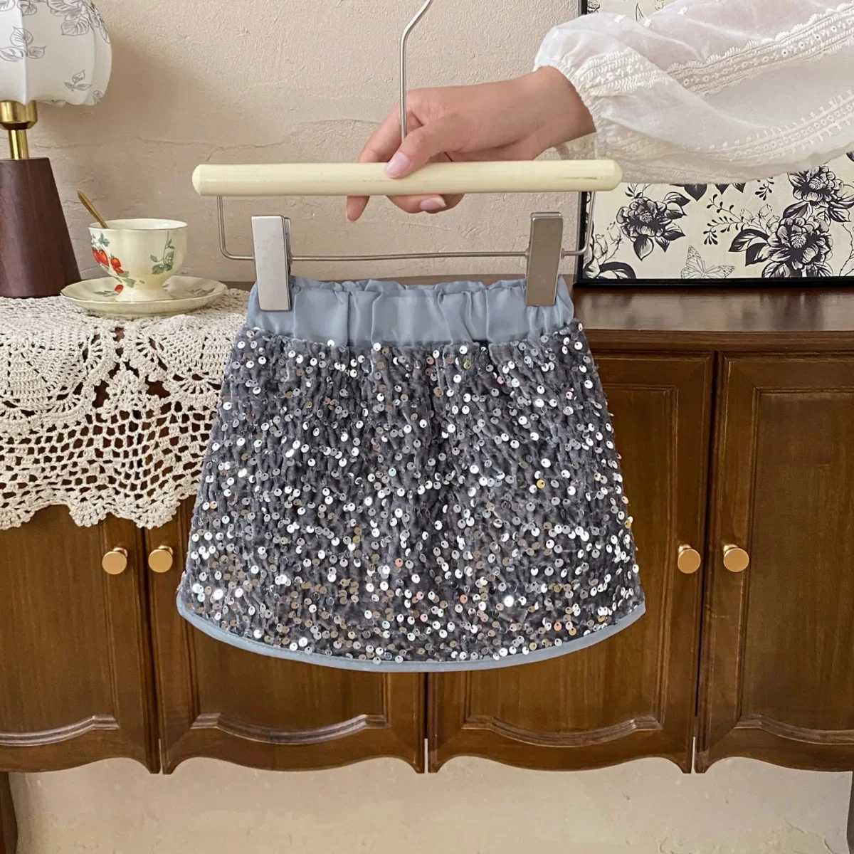Spring Summer Children Clothes Girls Sequin Skirt Kids Fashion A-line Slim Party Wear Children High-Waisted Sparkle Skirt H260407