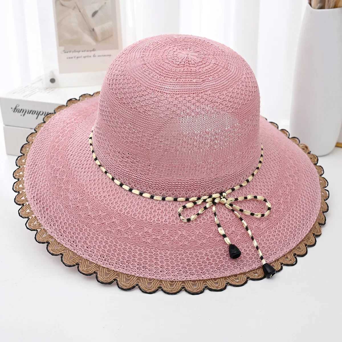 2025 Summer New Womens Wide Brim Straw Sun Hat - Foldable UV Protection Beach Travel Hat for Outdoor Stylish Sunblock H260407