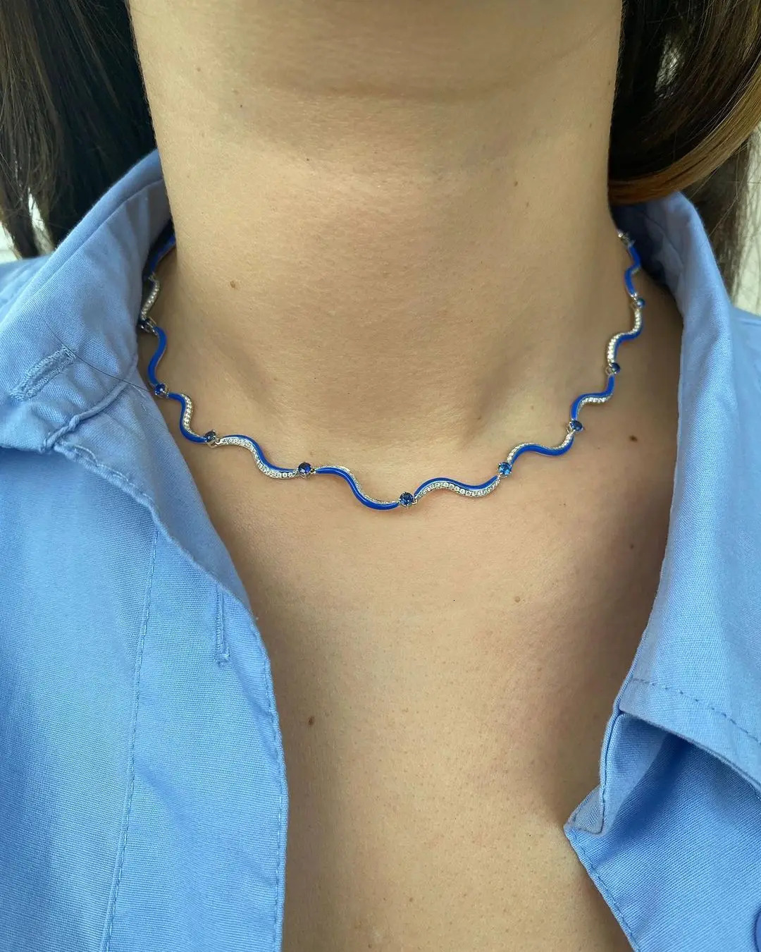 Colorful Enamel Water Wave Tennis Necklaces for Women Paved Bling Cubic Zirconia Gold Color Chocker Party Fashion Jewelry260410BJ - view 6