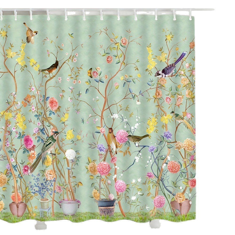 Shower Curtain Flower Bird Butterfly Scenery Spring Colorful Floral Exquisite Luxury Style For Usa Europe Bathroom