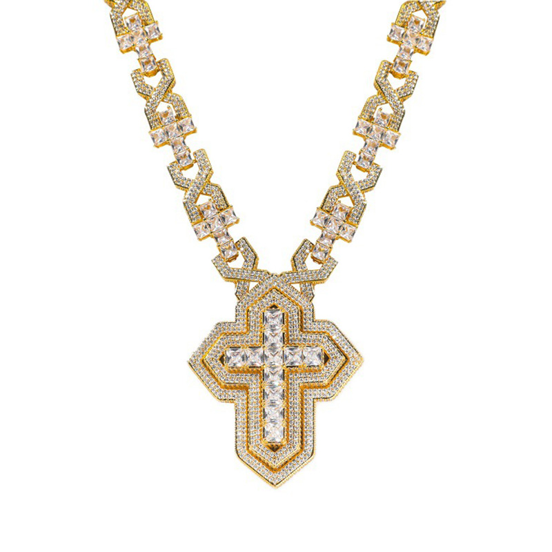 Hip Hop Infinite Cross Chain Necklace Choker 18k Gold Plated 5A Zircons Religious Jewelry