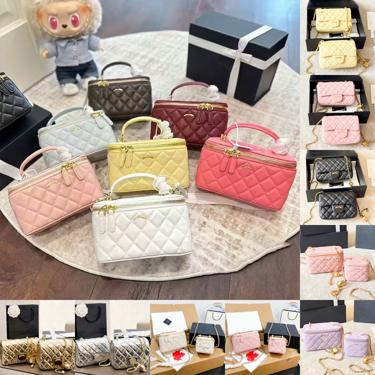 Woman CC vanity pouch mini Makeup bag Designer Shoulde bag Crossbody Leather Cosmetic Bag tote Luxury handbag Wash Clutch Make Up chain lady Even Toiletry bags purses