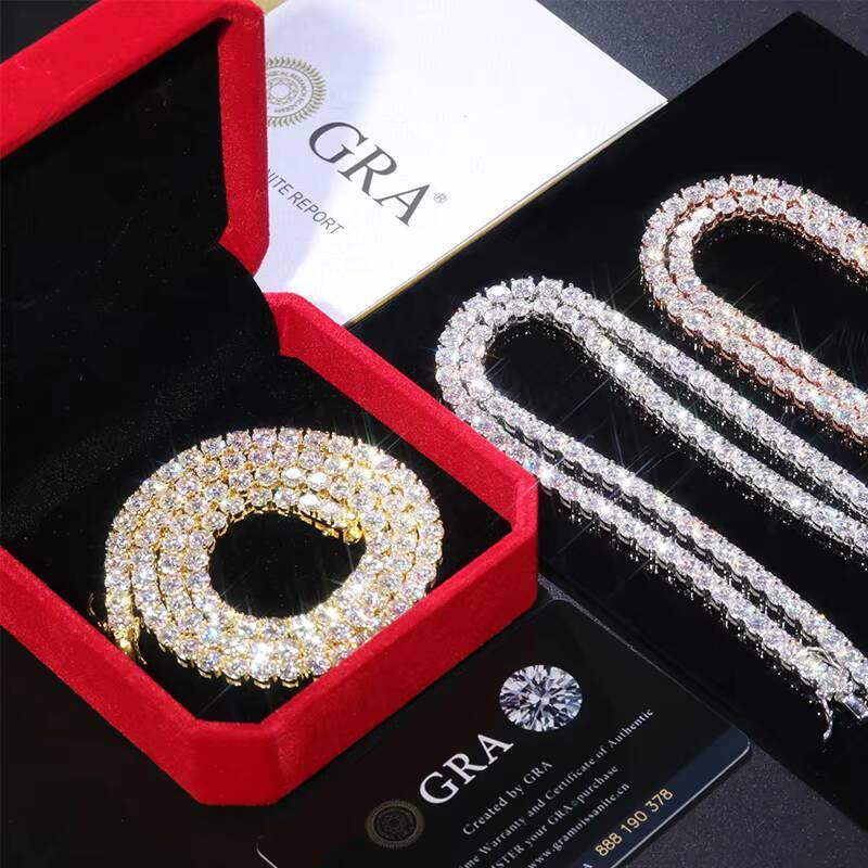 Goldleaf 925 Silver Moissanite Tennis Necklaces D VVS1 Luxury 2mm 3mm 4mm 5mm 65mm Moissanite Diamond Necklace