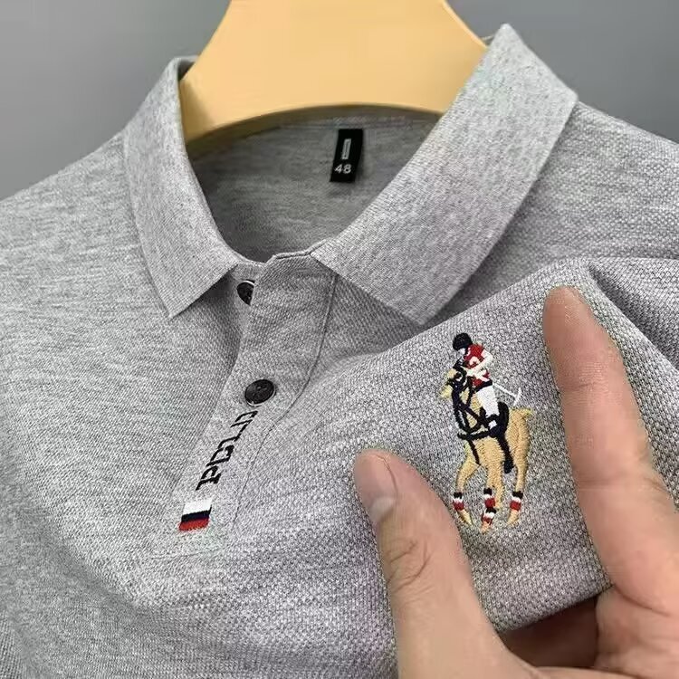 Luxury Brand Designer Men 2026 New Summer Embroidered Solid Color Short Sleeve Polo Shirt Plus Size Casual Turn-down Collar Pique Cotton Golf T-Shirt 