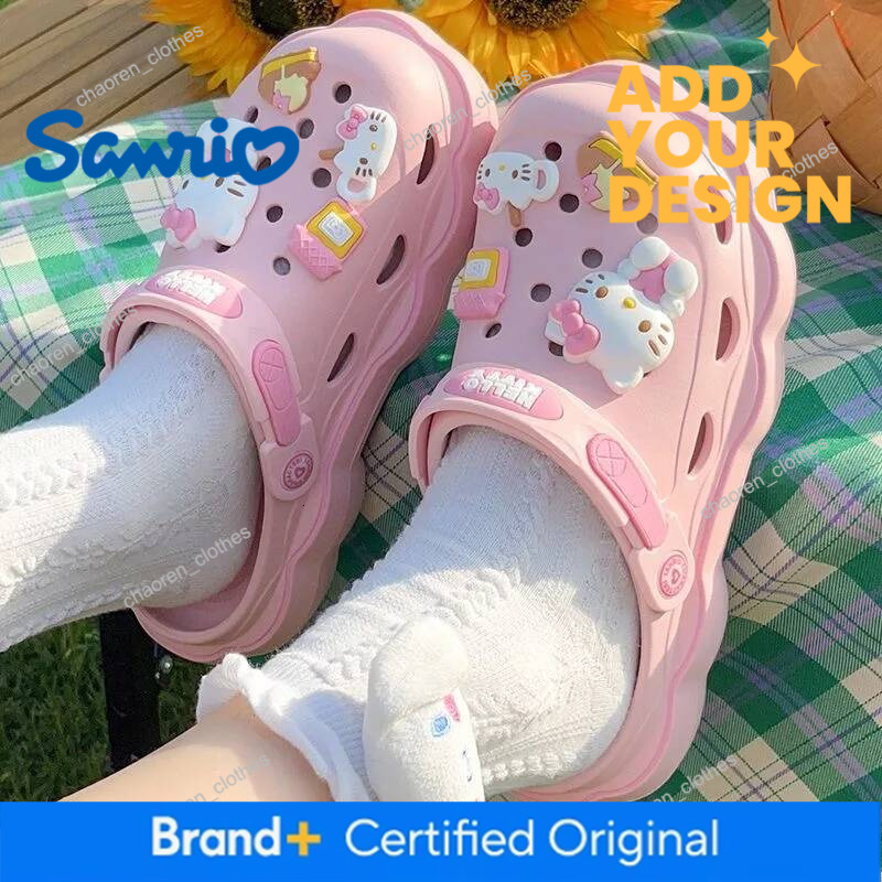 Cute Sanrio Hello Kitty Slippers Crocs Female Cartoon Accessories Outdoor Thick Bottom Eva Non-Slip Soft Sandals Gift