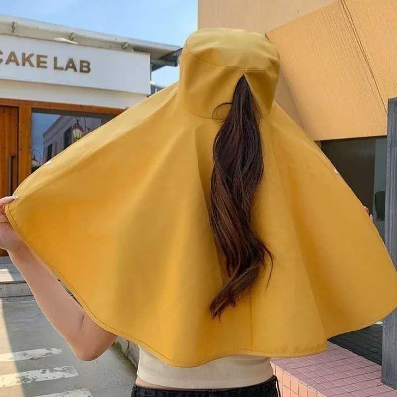 Summer Hats for Women Outdoor UV Anti Neck Protection Sun Visors for Lady Fishing Hiking Wide Brim Shawl Sunscreen Ponytail Cap H260407