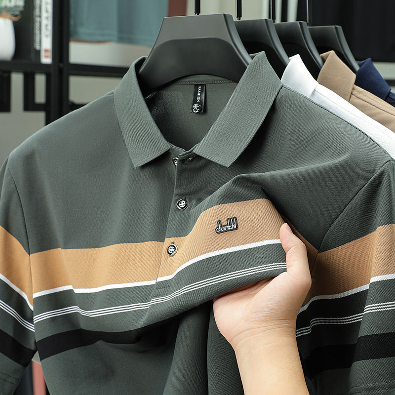 Luxury Designer Men's Casual Sportswear Striped Logo Pique Cotton Polo Shirt High-end Business Fashion Breathable Summer Activewear
