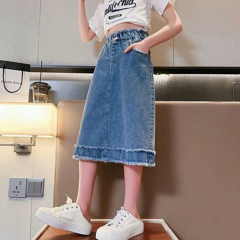 Kids Girls Tassels Mid Length Skirt 2025 New Teenage Girls Casual Denim Jean Skirts Spring Summer Clothing Japanese Korean Style H260407