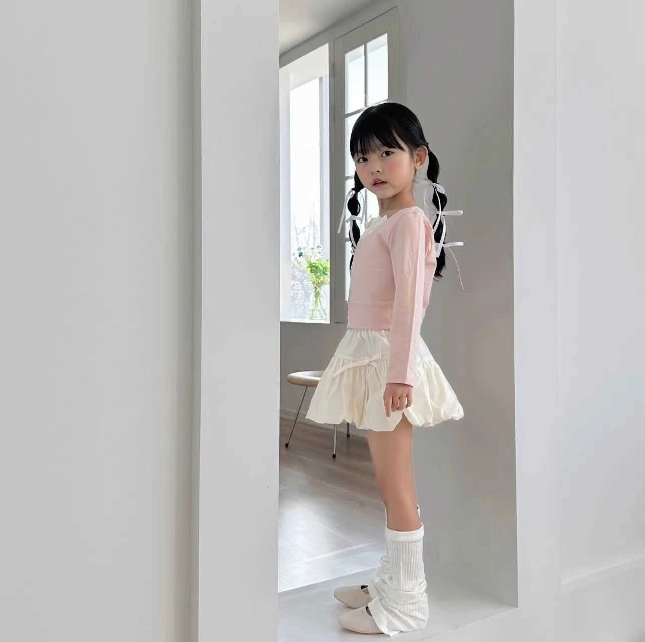Q2548 Korean Style Girls Summer 2025 Cute Bow Knot Bloomer Skirt Half-length Short Skirt Childrens Clothing Fashion Trend H260407