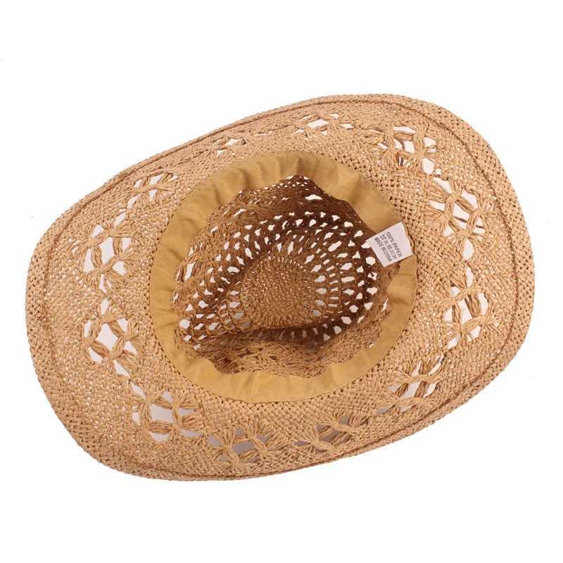 New Straw Hat for Women Men Summer Handmade Classic Vintage Hollow Out Western Curled Wide Brim Sun Hat Fishing Hat Climbing Cap H260407