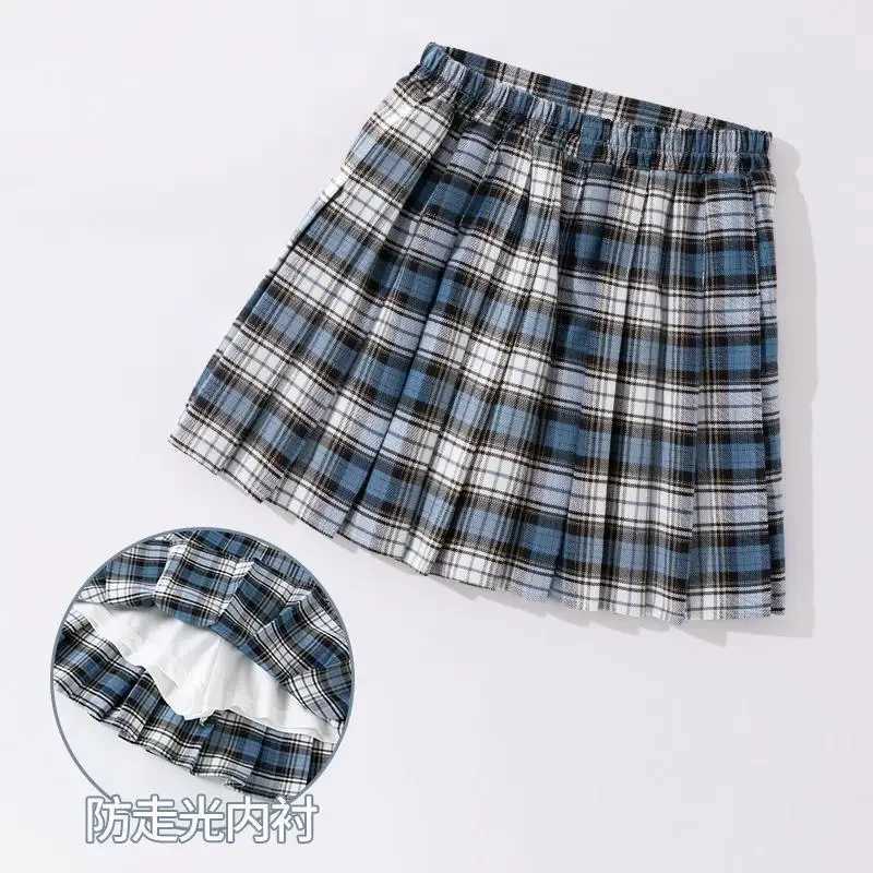 Summer Teenage Pleated Skirts Girls Plaid Skirt High Waist Skirts Kids Cute Uniforms Children Dance10 12 13 14 Years H260407