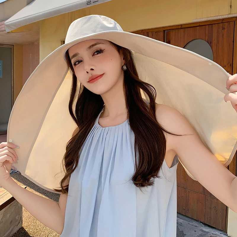 Full Face Sun Protection Hat Outdoor Women Summer Sunshade Visor Big Hat Fishing Hiking Travel Neckprotection Shawl Bucket Hats H260407