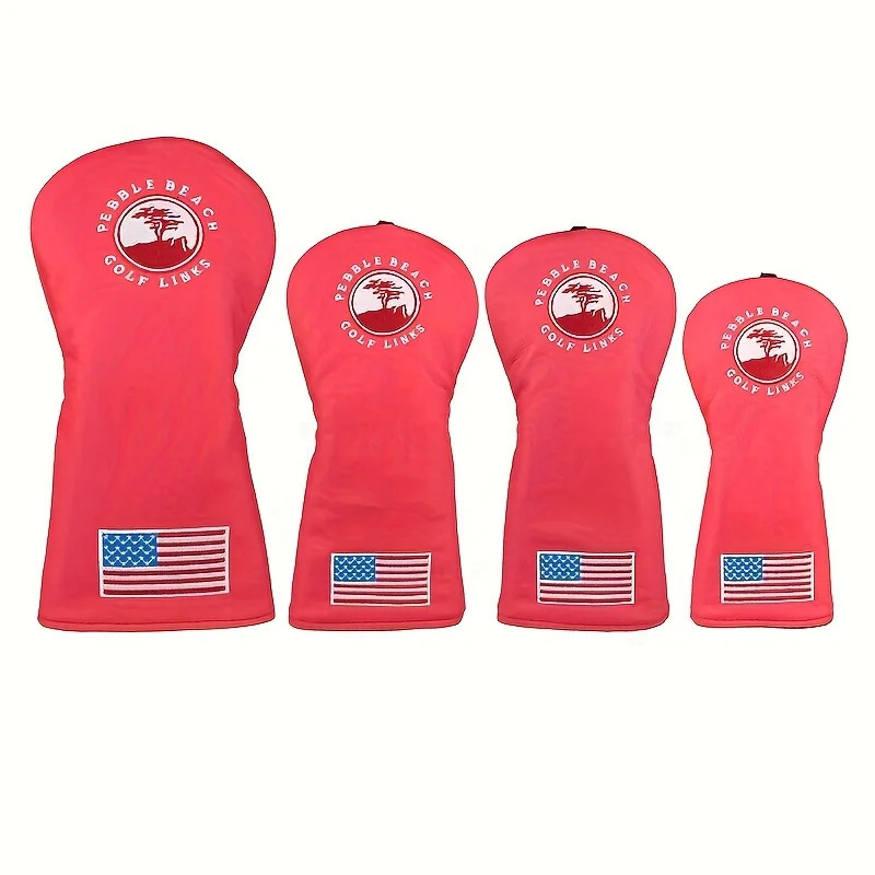 Golf Club Head Cover PU Leather, Navy Blue Black Hybrid and Fairway Wood Covers with American Flag Patch, Tree Pattern Golf Club Protector - view 4