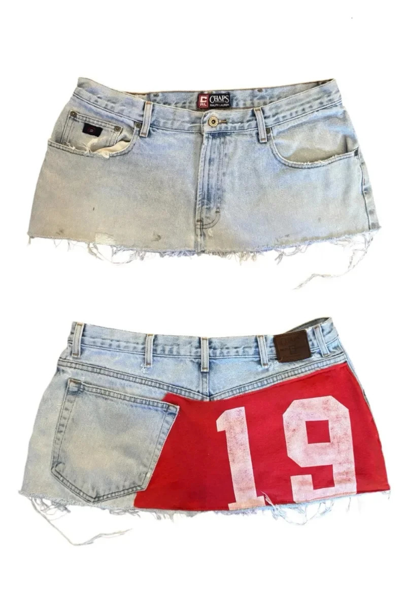 Short skirt applique print denim goth street hip hop hoparajuku vintage high waist y2k mini sexy loose casual womens 260407