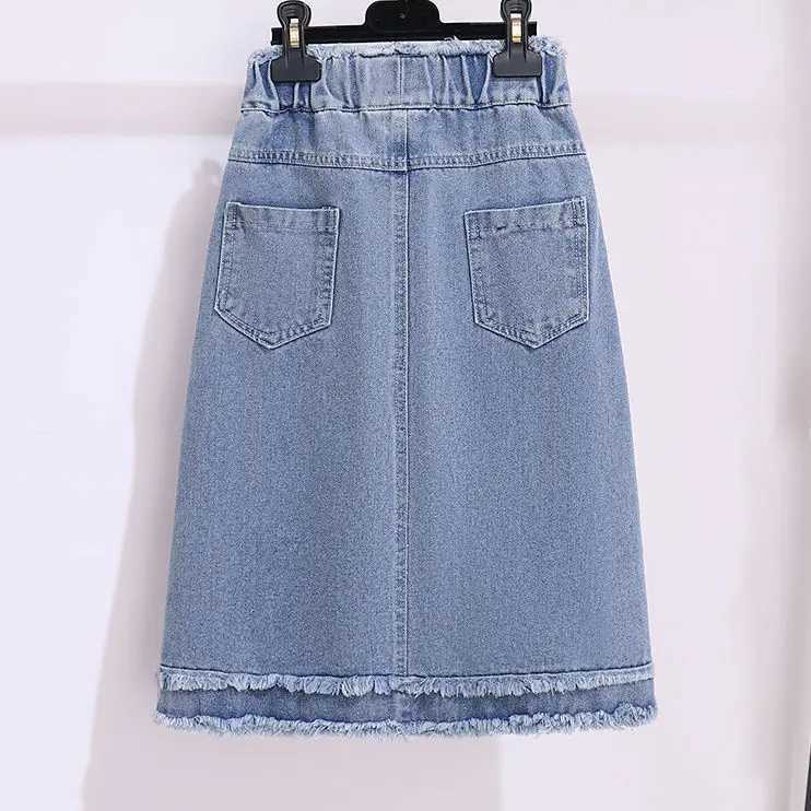 Kids Girls Tassels Mid Length Skirt 2025 New Teenage Girls Casual Denim Jean Skirts Spring Summer Clothing Japanese Korean Style H260407