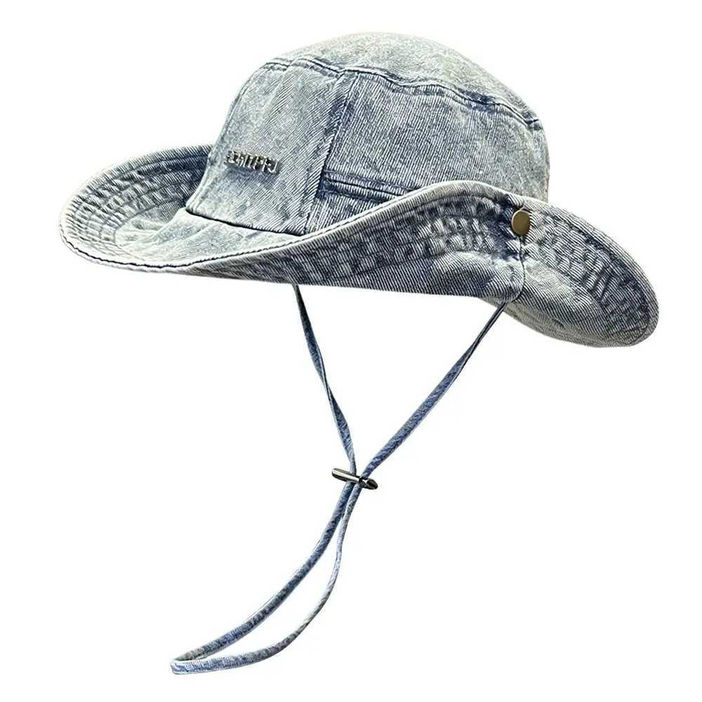 Portable Sun Protection Denim Cloth Bucket Hat Anti-UV Retro Cowboy Hat Casual Breathable Fisherman Cap Outdoor H260407