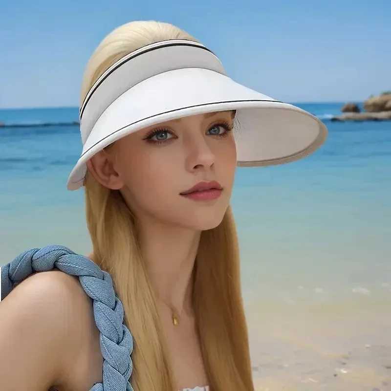 Stylish Summer Empty Top Sun Hat Wide Brim Visor Hat Women Portable Outdoor Sports Beach Cycling Uv Protection Sunshade Hat H260407
