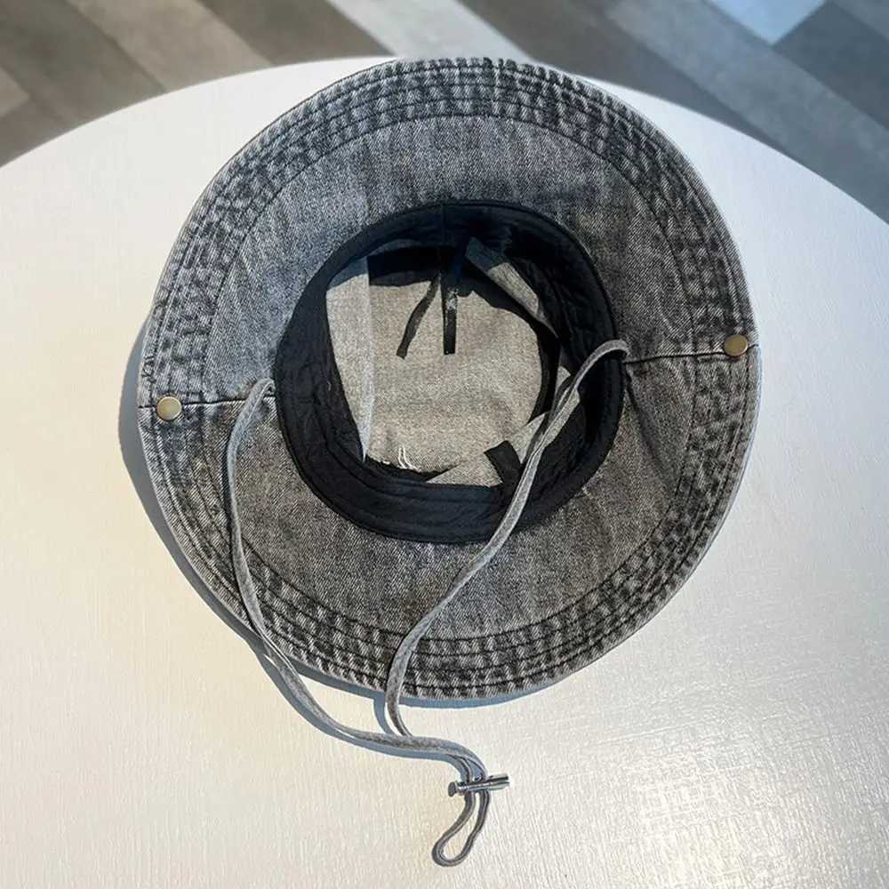 Portable Sun Protection Denim Cloth Bucket Hat Anti-UV Retro Cowboy Hat Casual Breathable Fisherman Cap Outdoor H260407