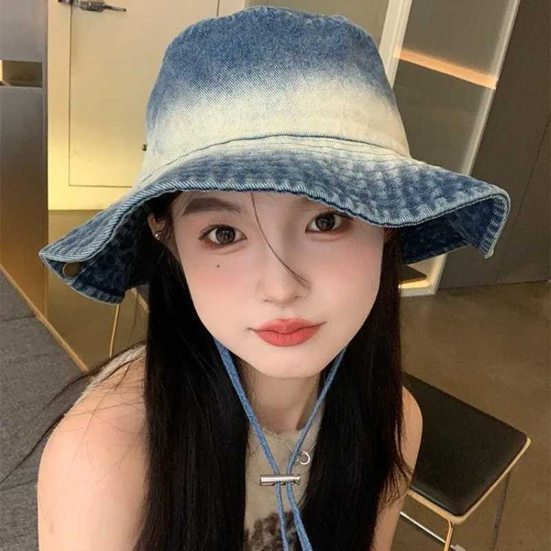 Gradient Washed Western Cowboy Bucket Hats Women Spring Summer Climbing Mountain Hiking Hat Sun Hat Men Sunscreen Fisherman Caps H260407