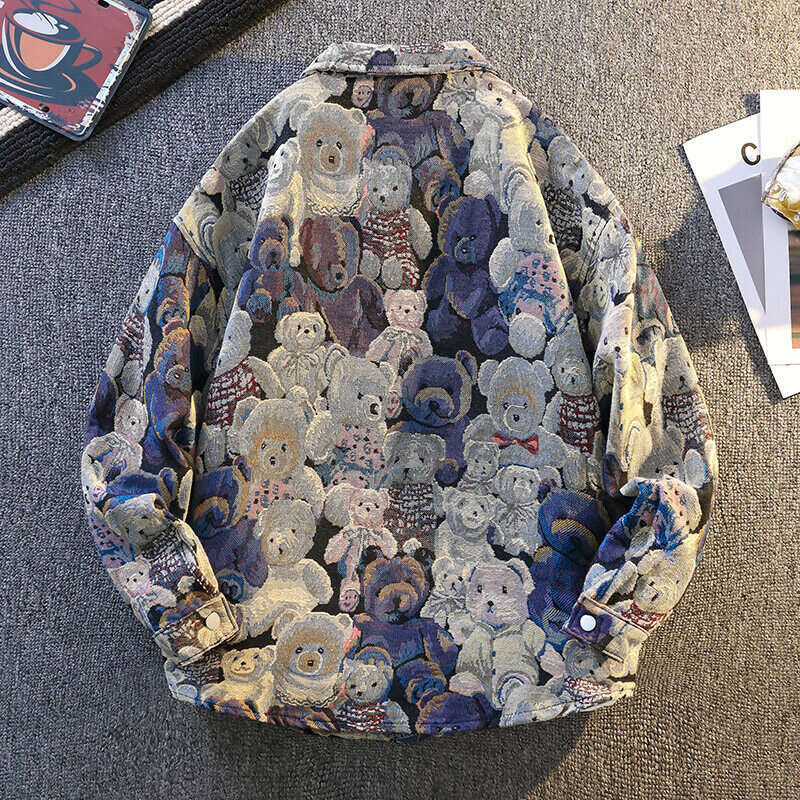 New Fashionable Casual Trendy Spring And Autumn Loose Fit Bear Print Jacket Shirt For Men - view 4