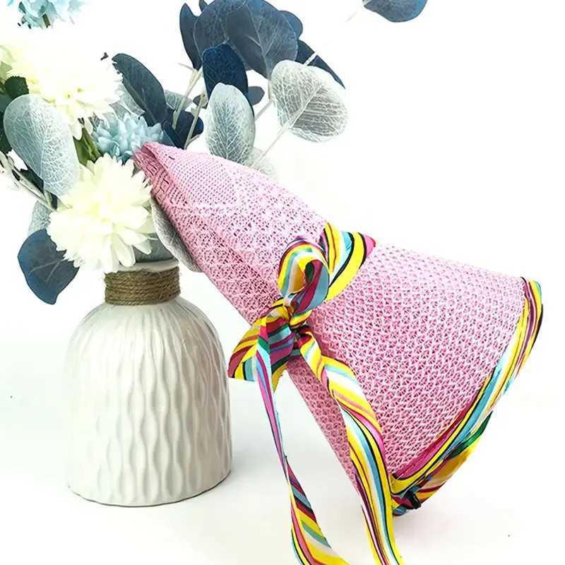 Summer Women Flower Embroidery Hat Wide Brim Satin Ribbon Bow Straw Hat Panama Hats Female Outdoor Foldable Beach Sun Cap 1pc H260407