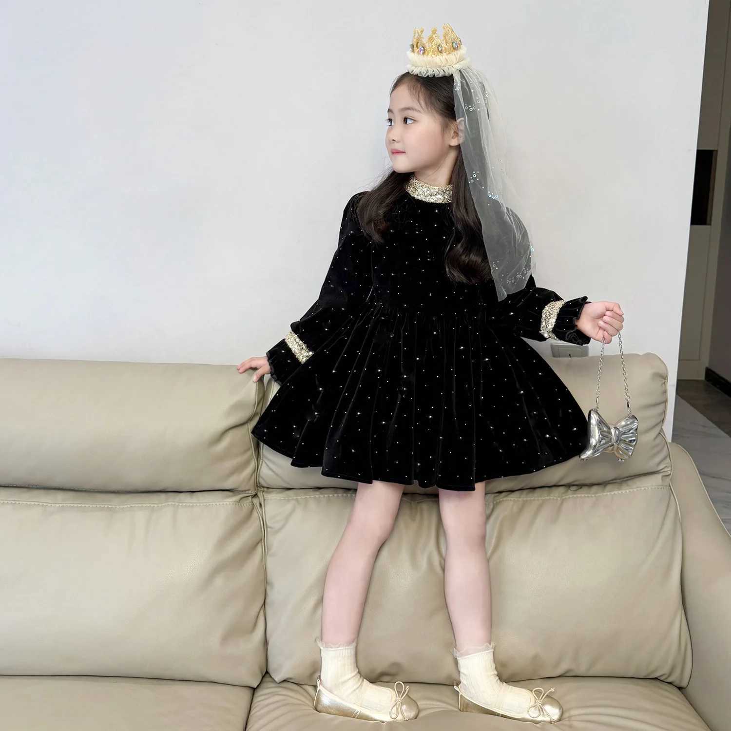 Girls Elegant Velvet Dress 2026 Spring and Autumn New Children Baby Dress Small Fragrant Style Princess Dress H260407