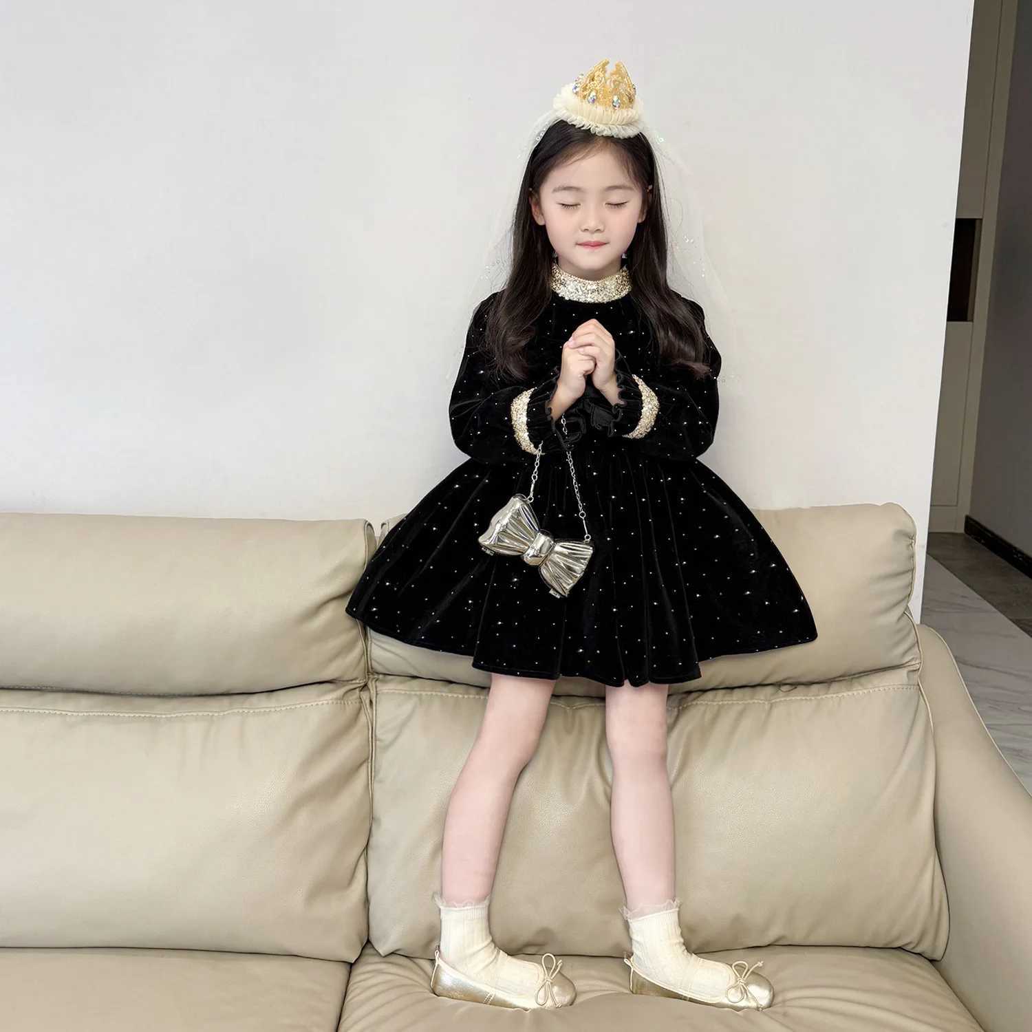 Girls Elegant Velvet Dress 2026 Spring and Autumn New Children Baby Dress Small Fragrant Style Princess Dress H260407