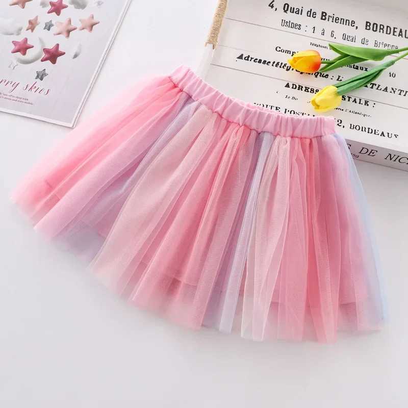 2024 New Embroidery Kids Girls Mesh Skirts Princess Pretty Stars Sequined Pleated Tutu Floral Girl Lace Faldas Dance Clothes H260407